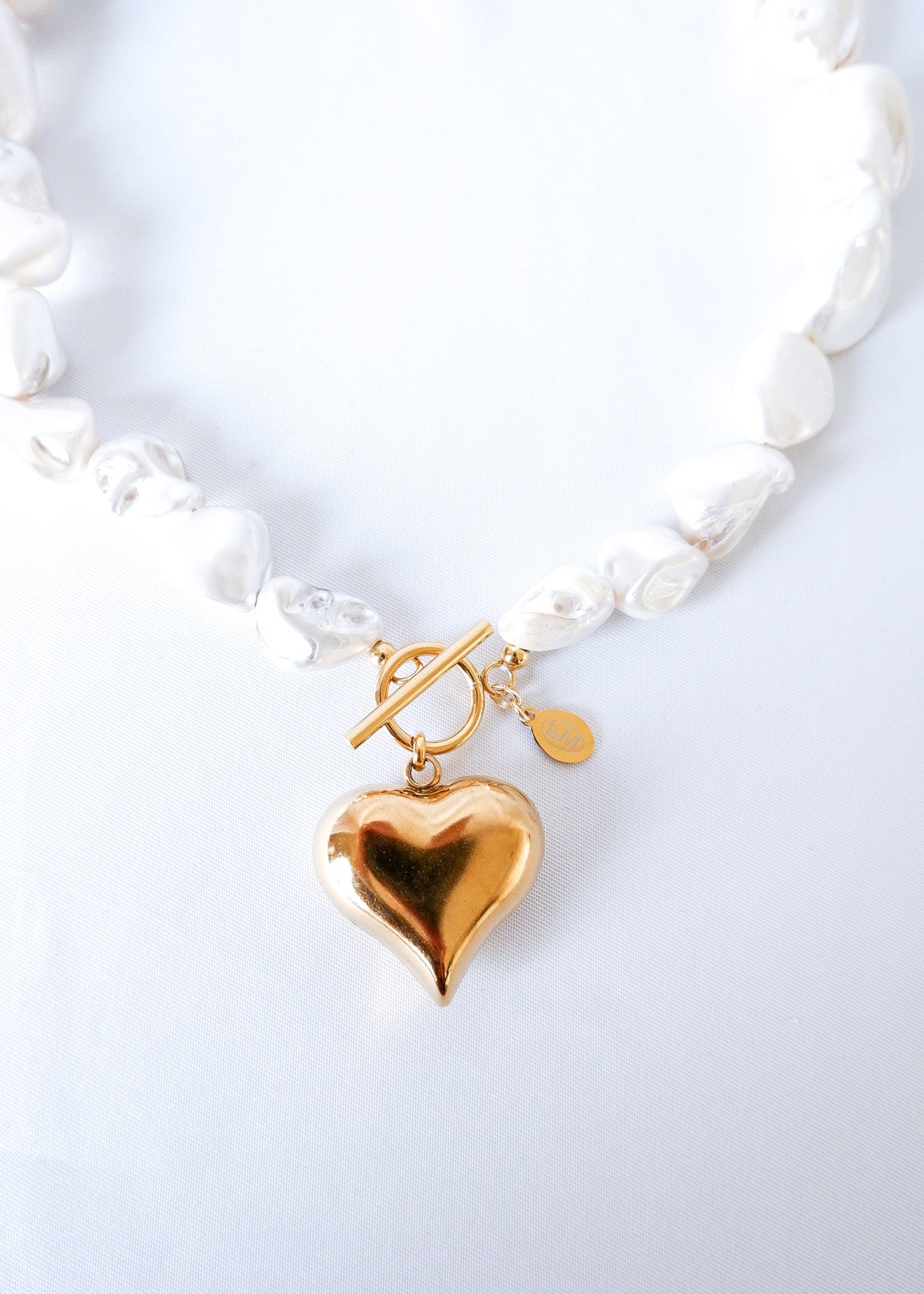 【SALE】Melted Pearl Sculpture Necklace with heart