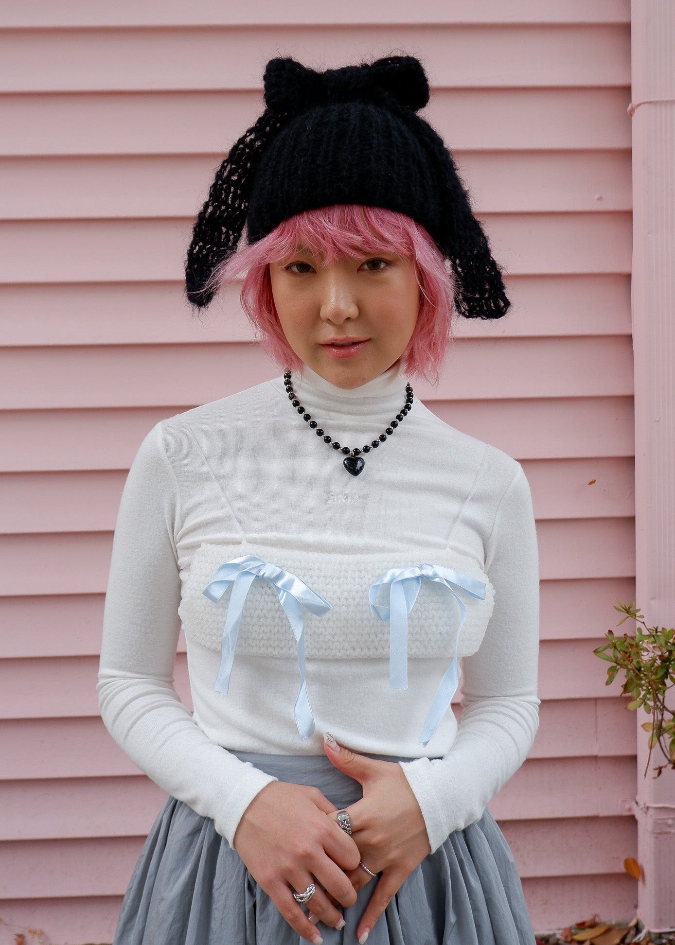 Mohair bow knit hat